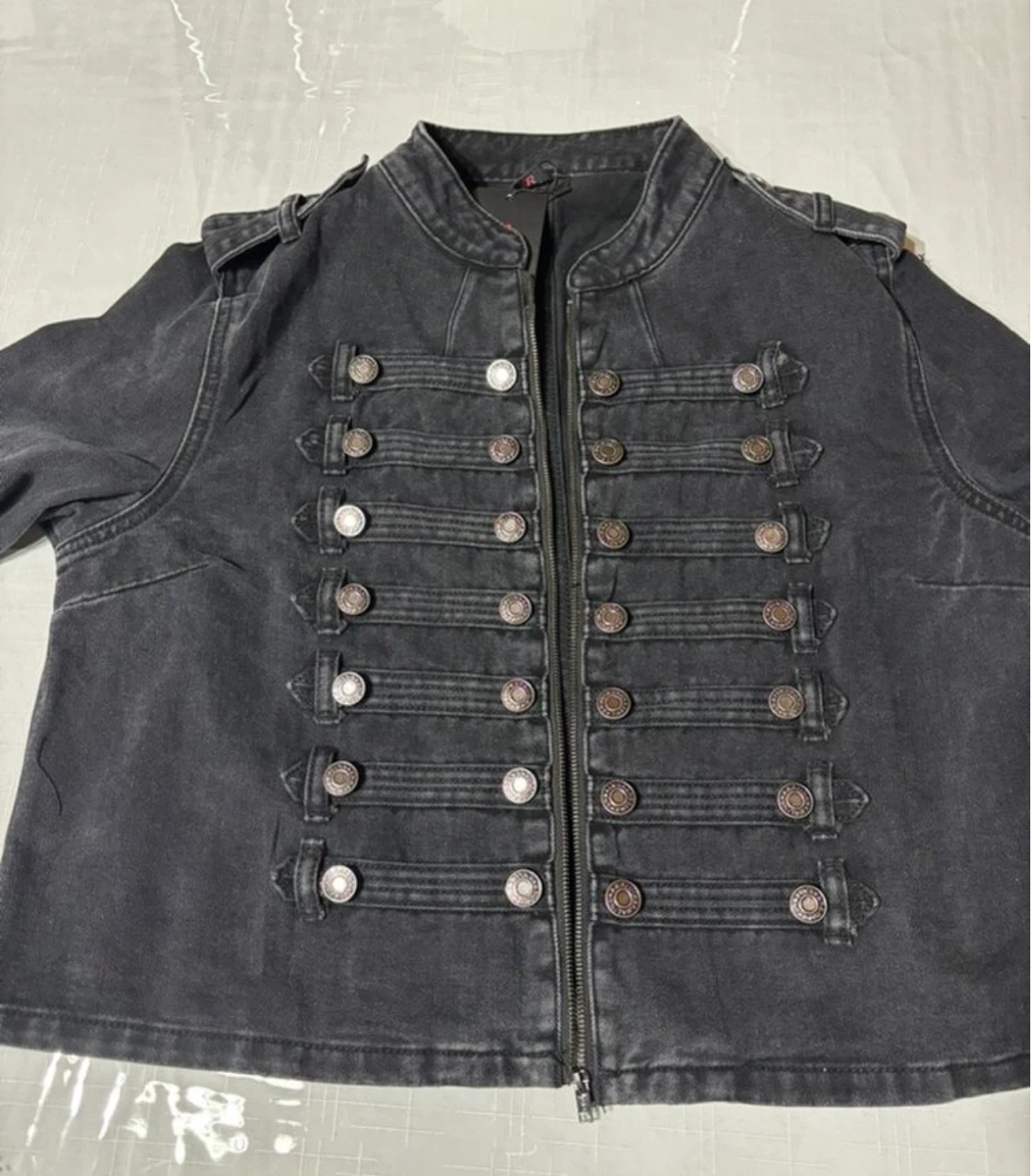 Black Denim Military Style Cropped Jacket - photo 5