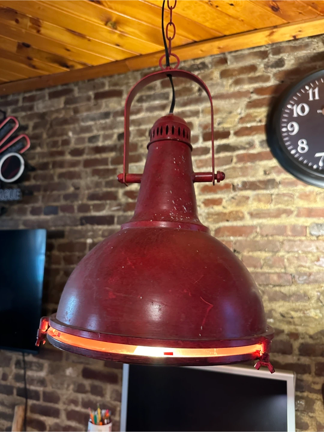 Red Industrial Pendant Light Fixture