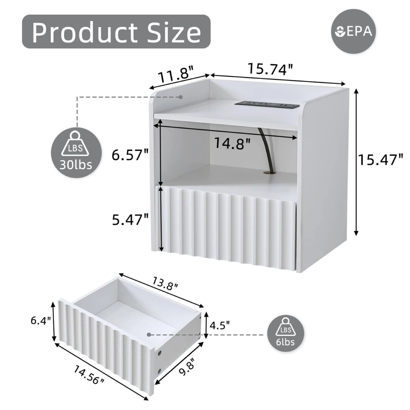 BuildHom Modern Fluted Floating Nightstand Bedside Table-2