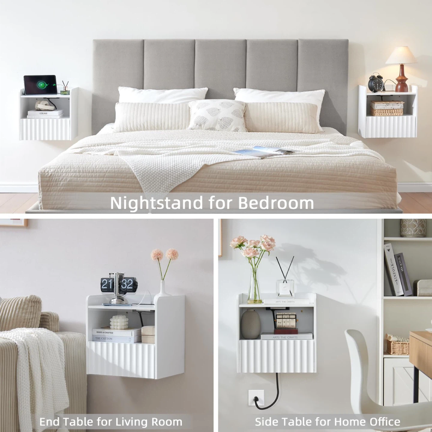 BuildHom Modern Fluted Floating Nightstand Bedside Table-2 - photo 3