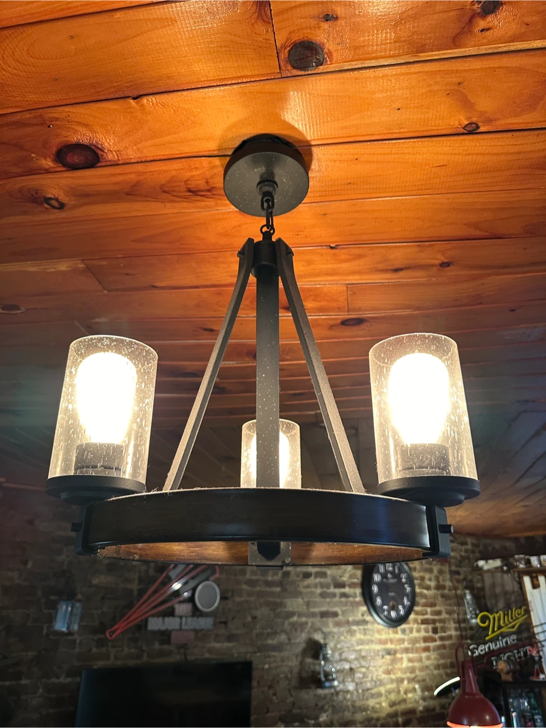 Rustic 3-Light Chandelier with Glass Shades
