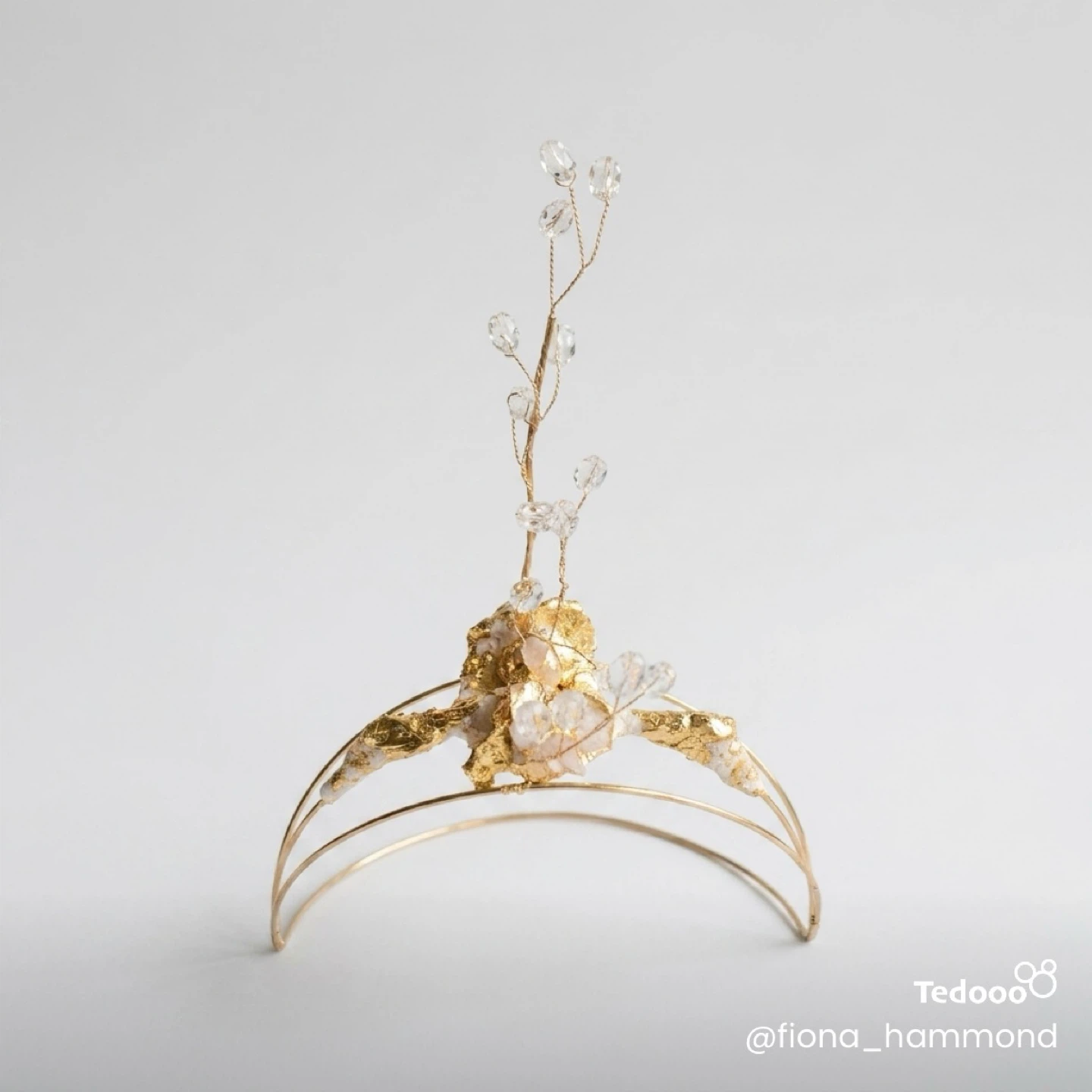 Gold Toned Hair Crown with Crystals