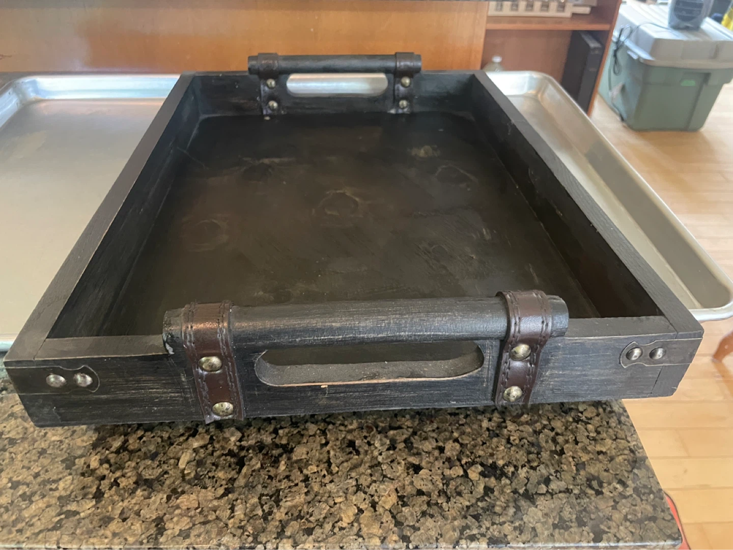 Decorative Serving Tray with wood covered handles