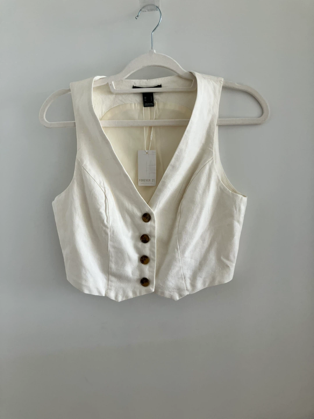 Forever 21 Cream Linen Blend Cropped Vest