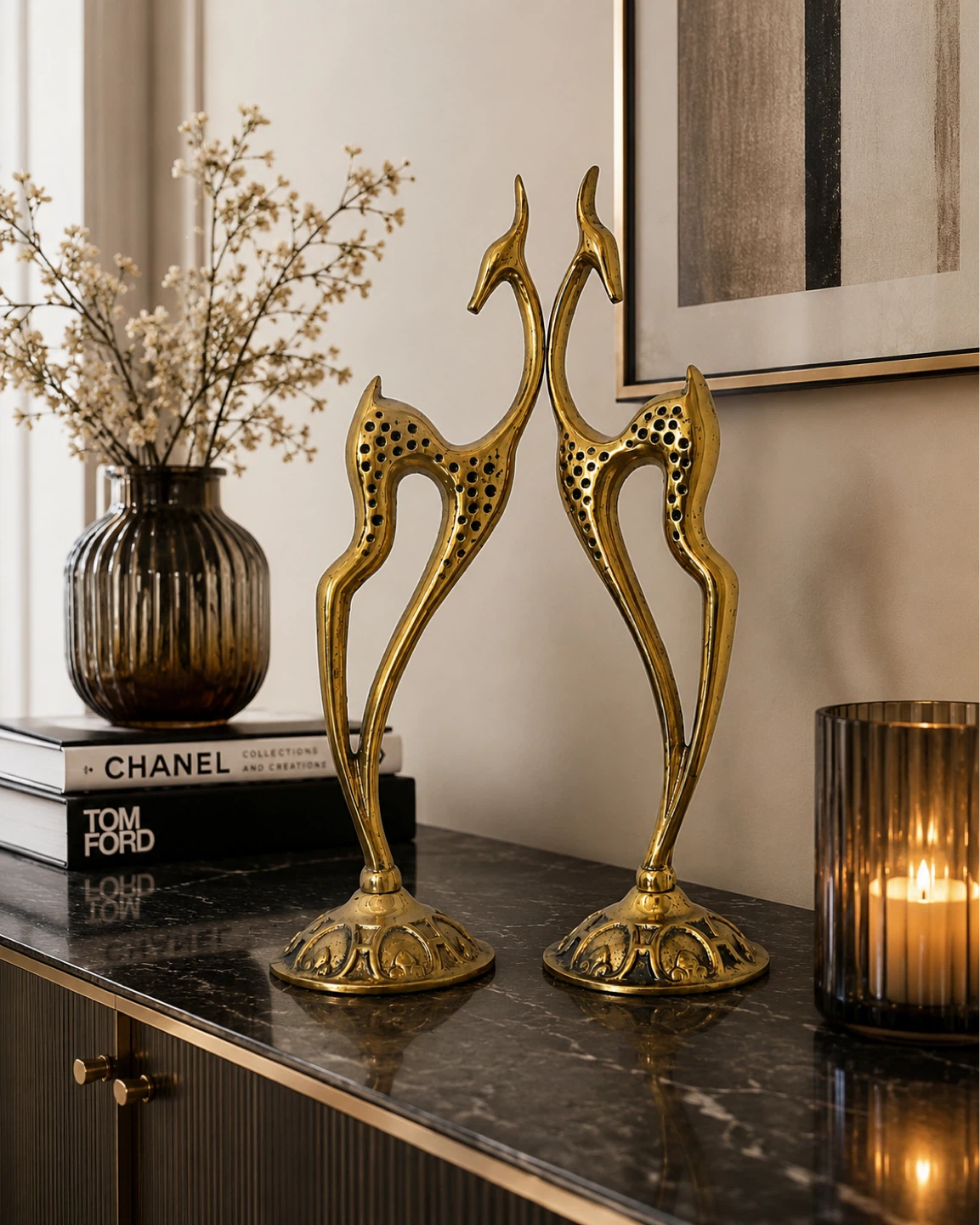 ✨ Pair of elegant vintage brass deer sculptures - photo 2