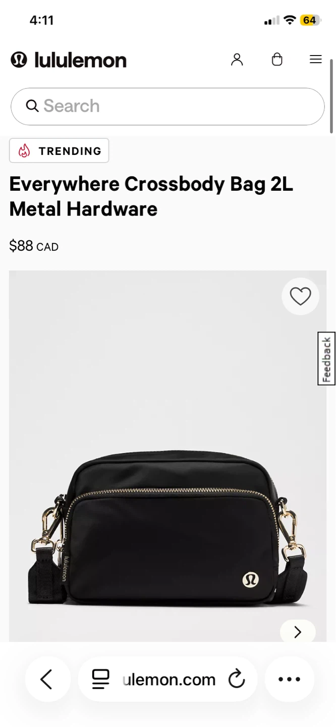 Lululemon Everywhere Crossbody Bag 2L Metal Hardware Black
