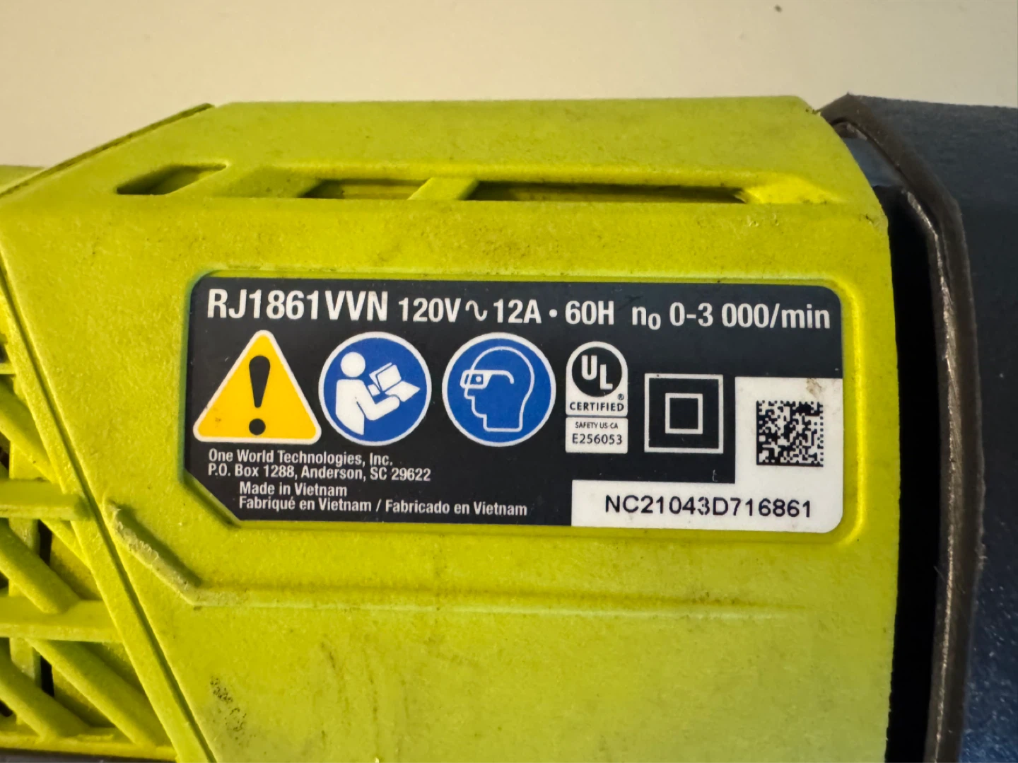 Ryobi RJ1861VVN Reciprocating Saw 12A - photo 4