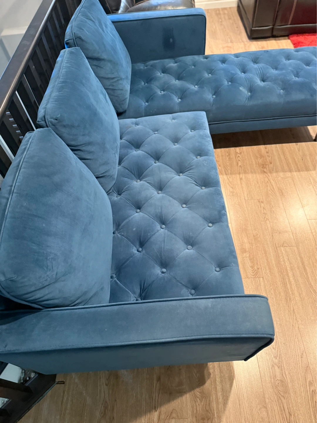 Blue Velvet Sectional Sofa - photo 3
