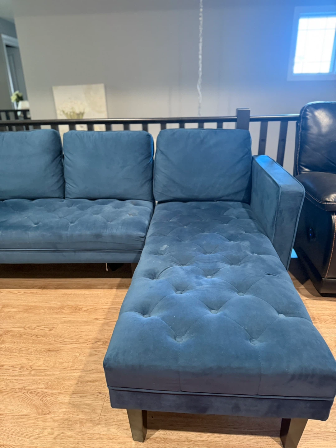 Blue Velvet Sectional Sofa - photo 2