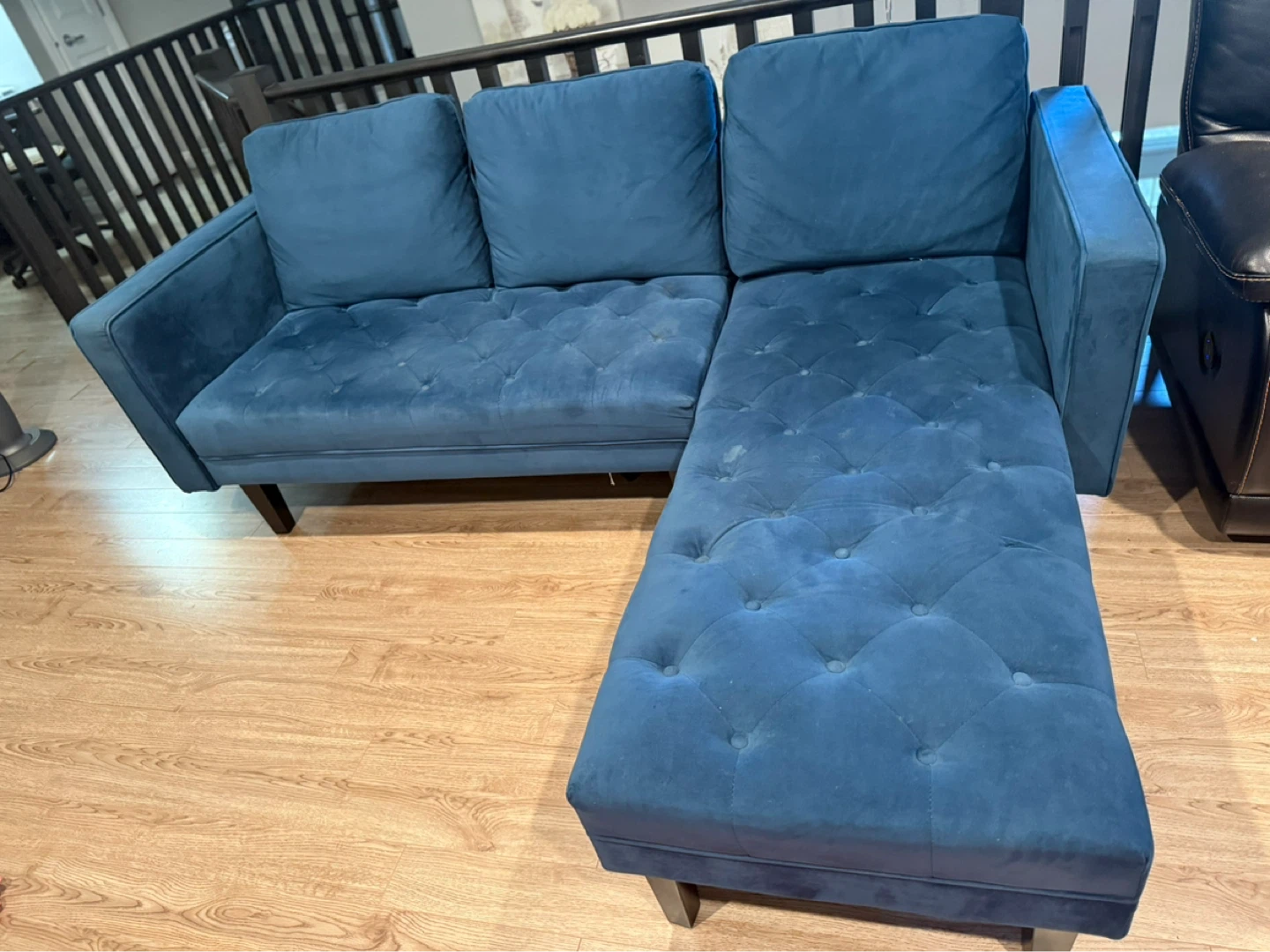 Blue Velvet Sectional Sofa - photo 4