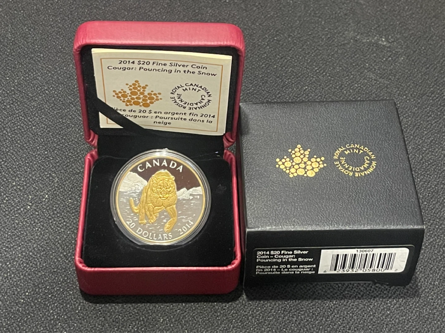 2014 $20 Fine Silver Coin - Cougar: Pouncing in the Snow