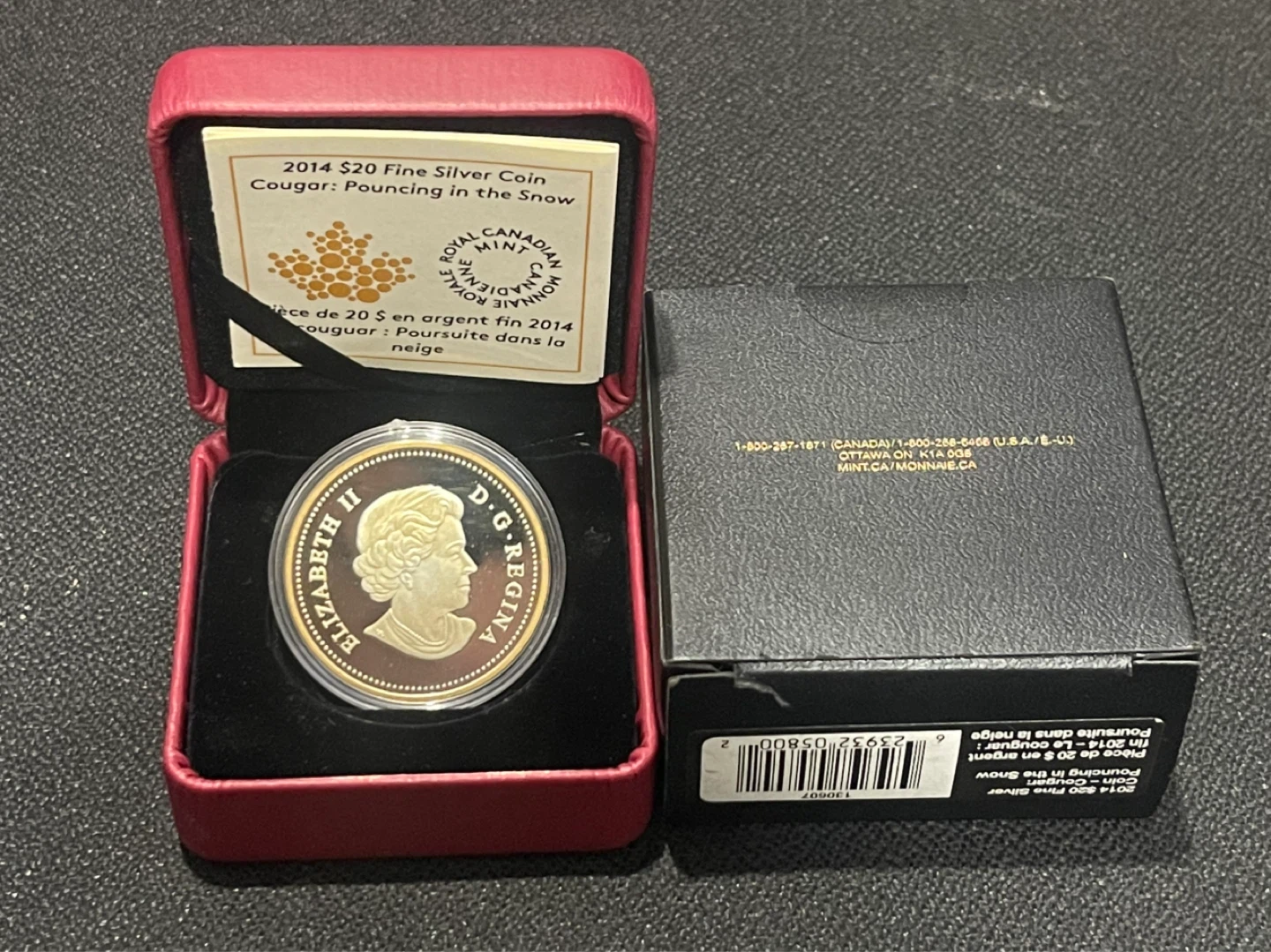 2014 $20 Fine Silver Coin - Cougar: Pouncing in the Snow - photo 2
