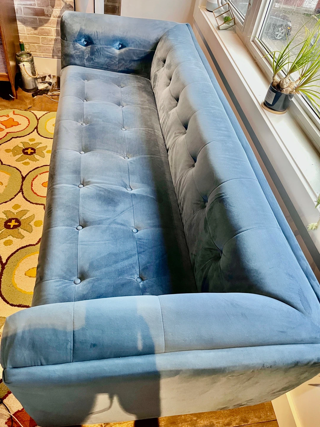Tufted Blue Velvet Sofa - photo 3