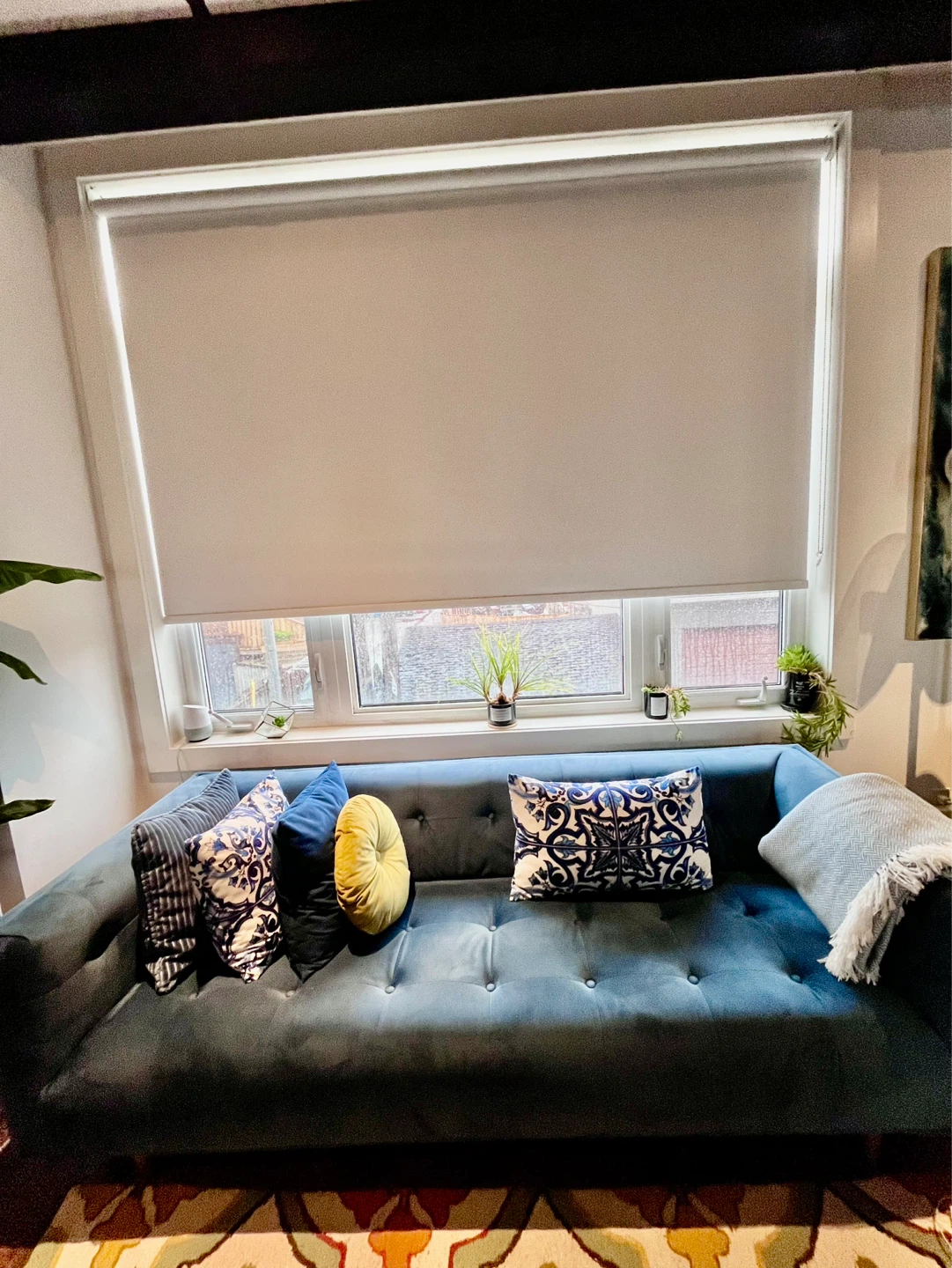 Tufted Blue Velvet Sofa