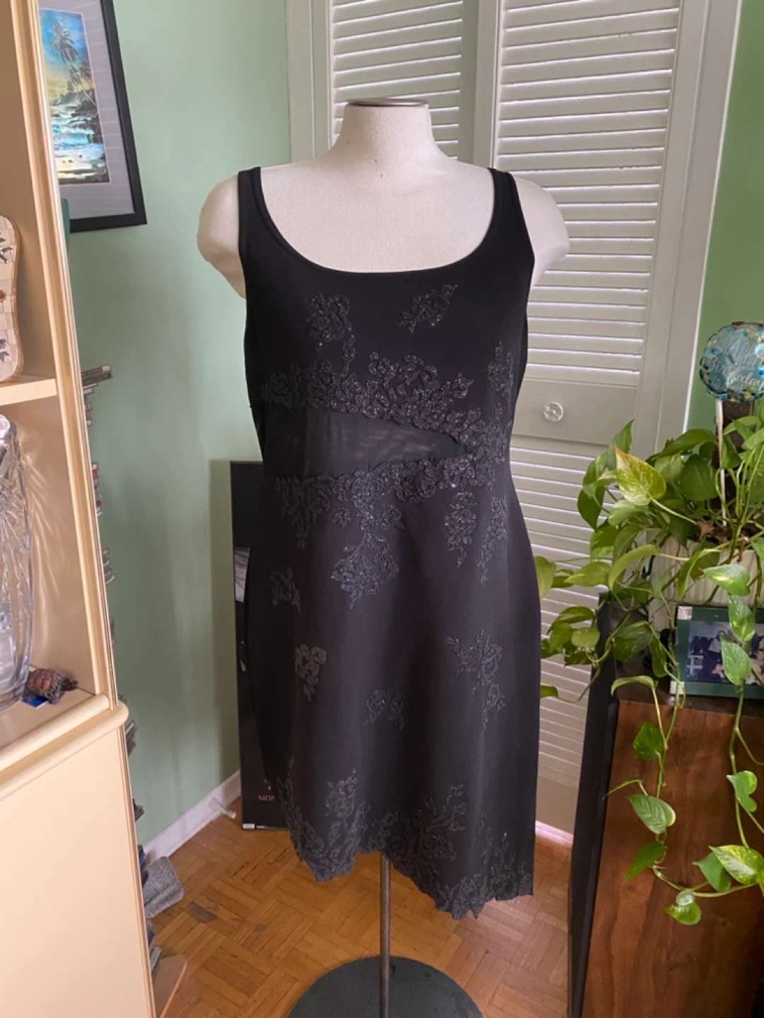 Black Beaded Floral Dress M-L