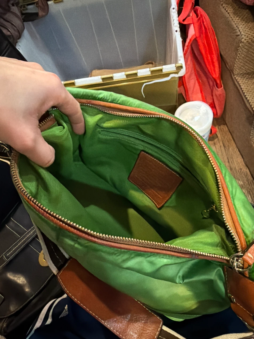 Bright Green Nylon Shoulder Bag with Leather Trim - photo 2