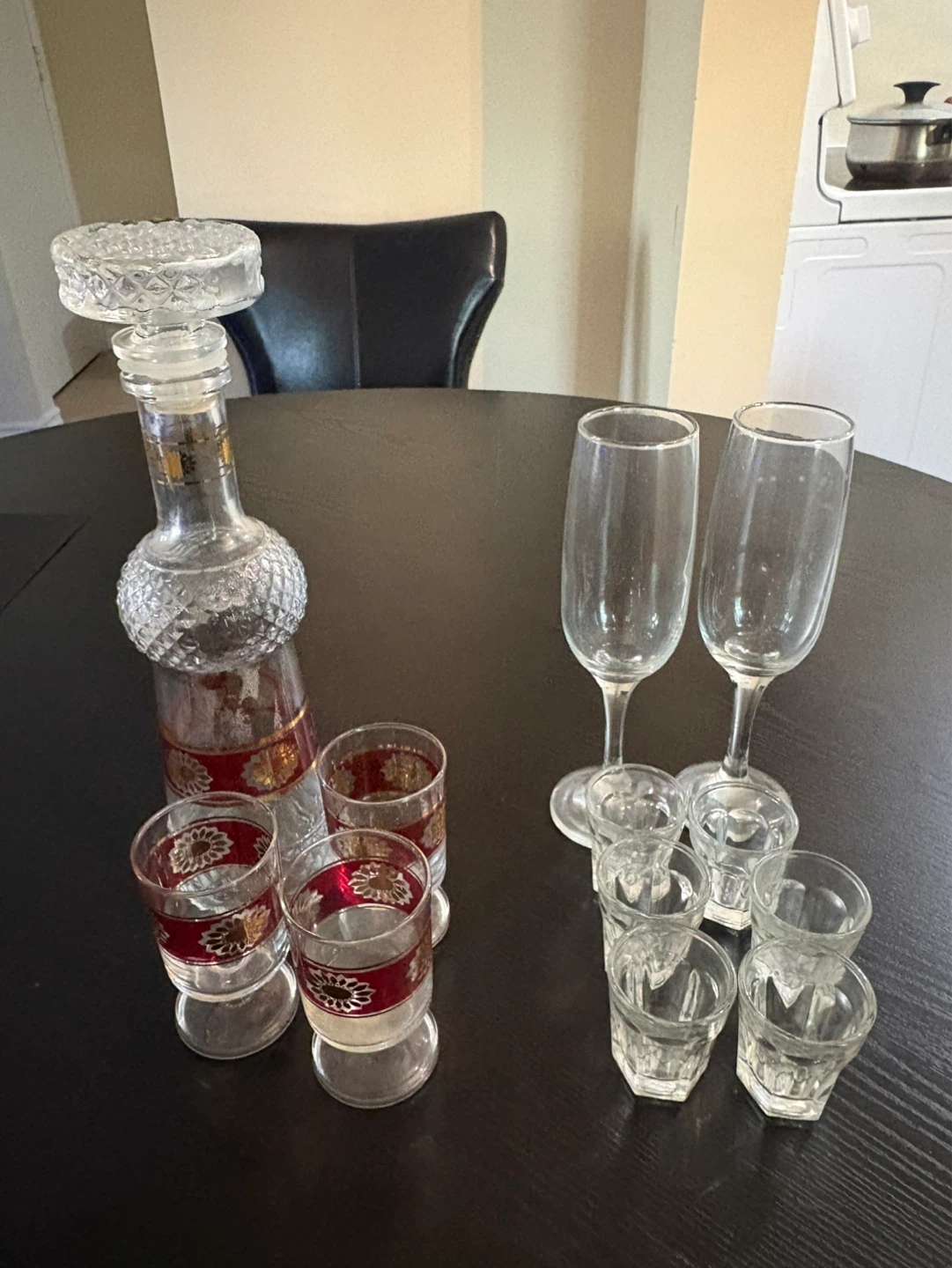 Vintage Glass Decanter and Shot Glass Set