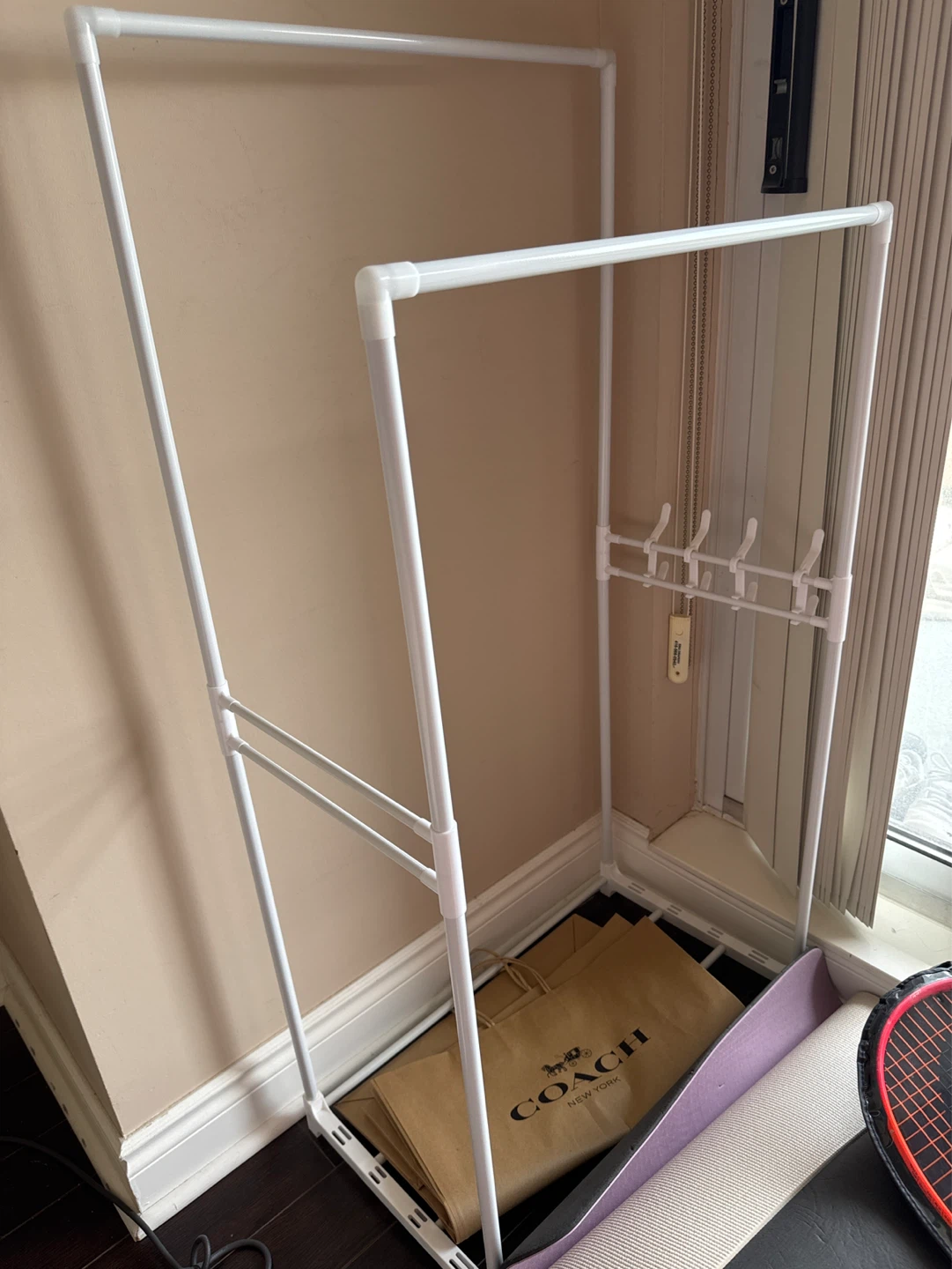 White Clothes Rack with Hooks