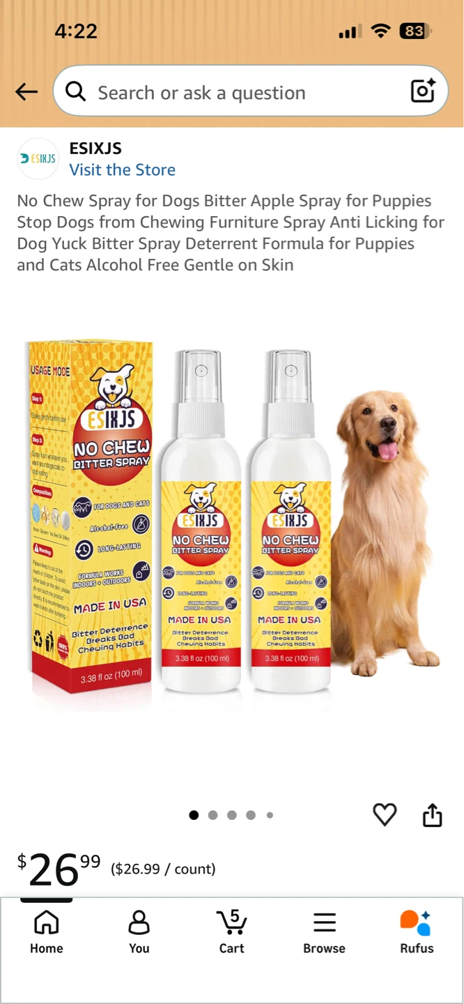 ESIXJS No Chew Bitter Spray for Dogs & Cats - 3.38 fl oz