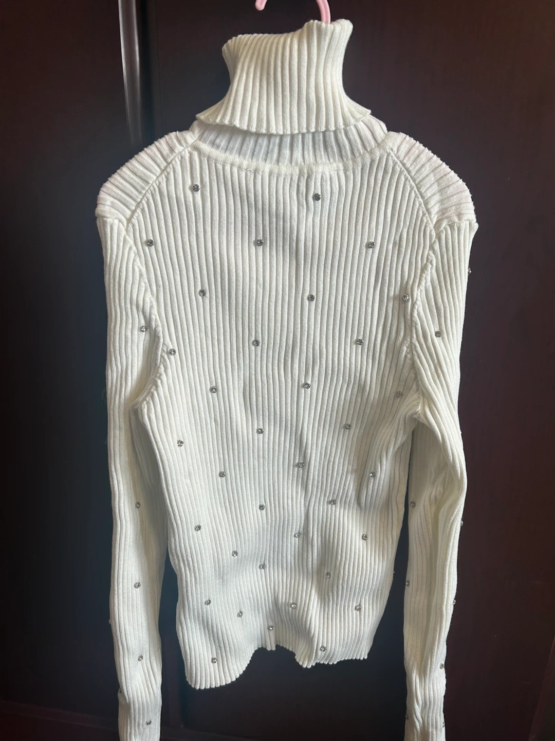 Zara White Ribbed Turtleneck Sweater with Rhinestones - photo 3