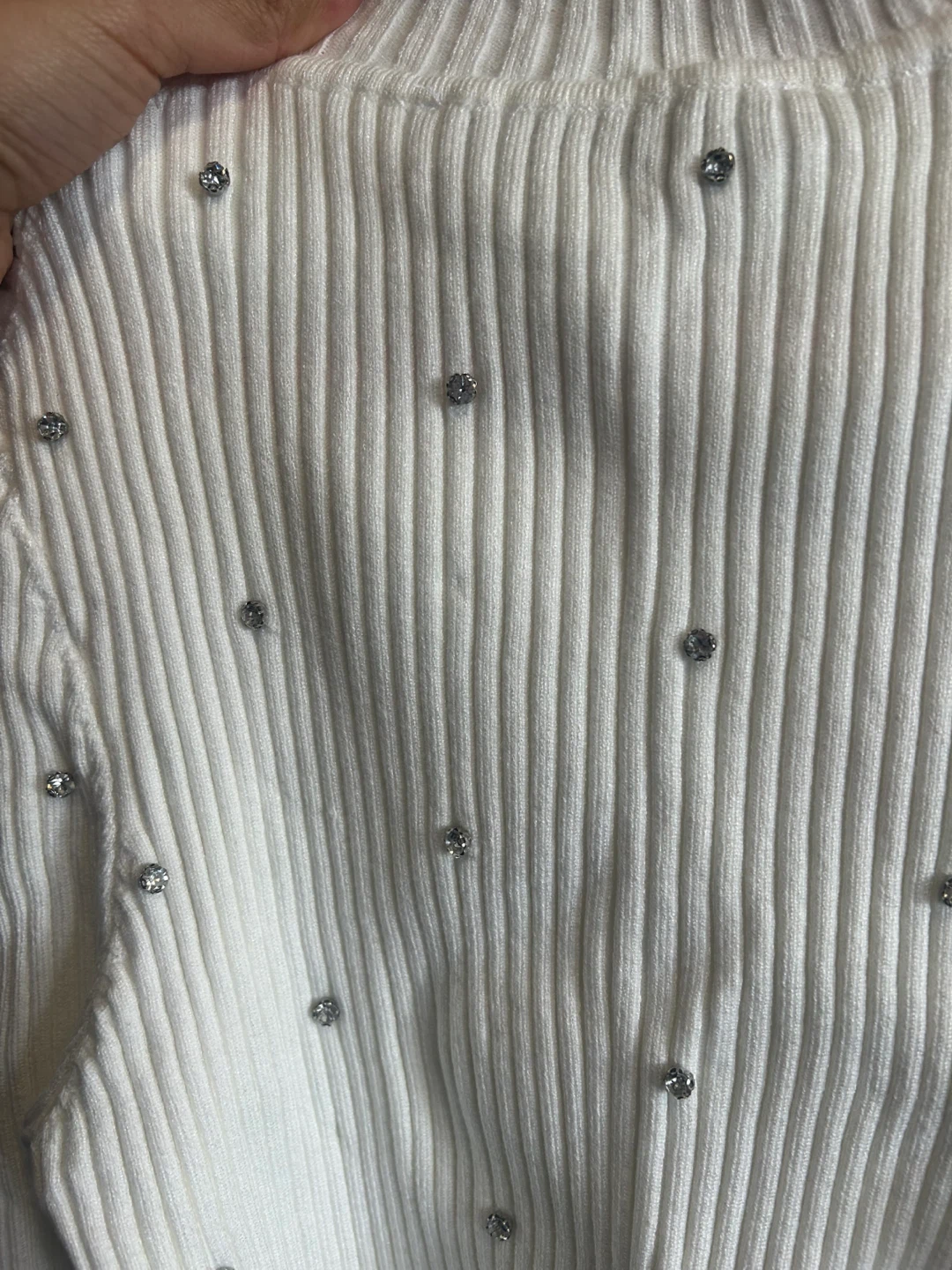 Zara White Ribbed Turtleneck Sweater with Rhinestones - photo 4