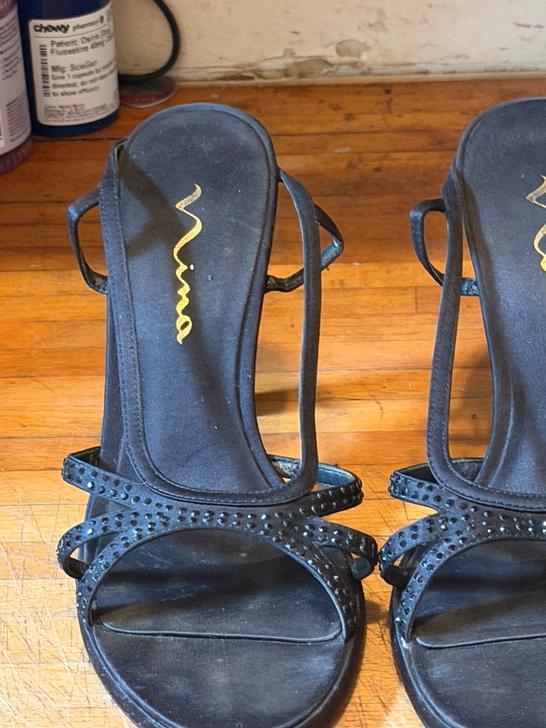 Nina Black Heeled Sandals with Rhinestones - photo 3