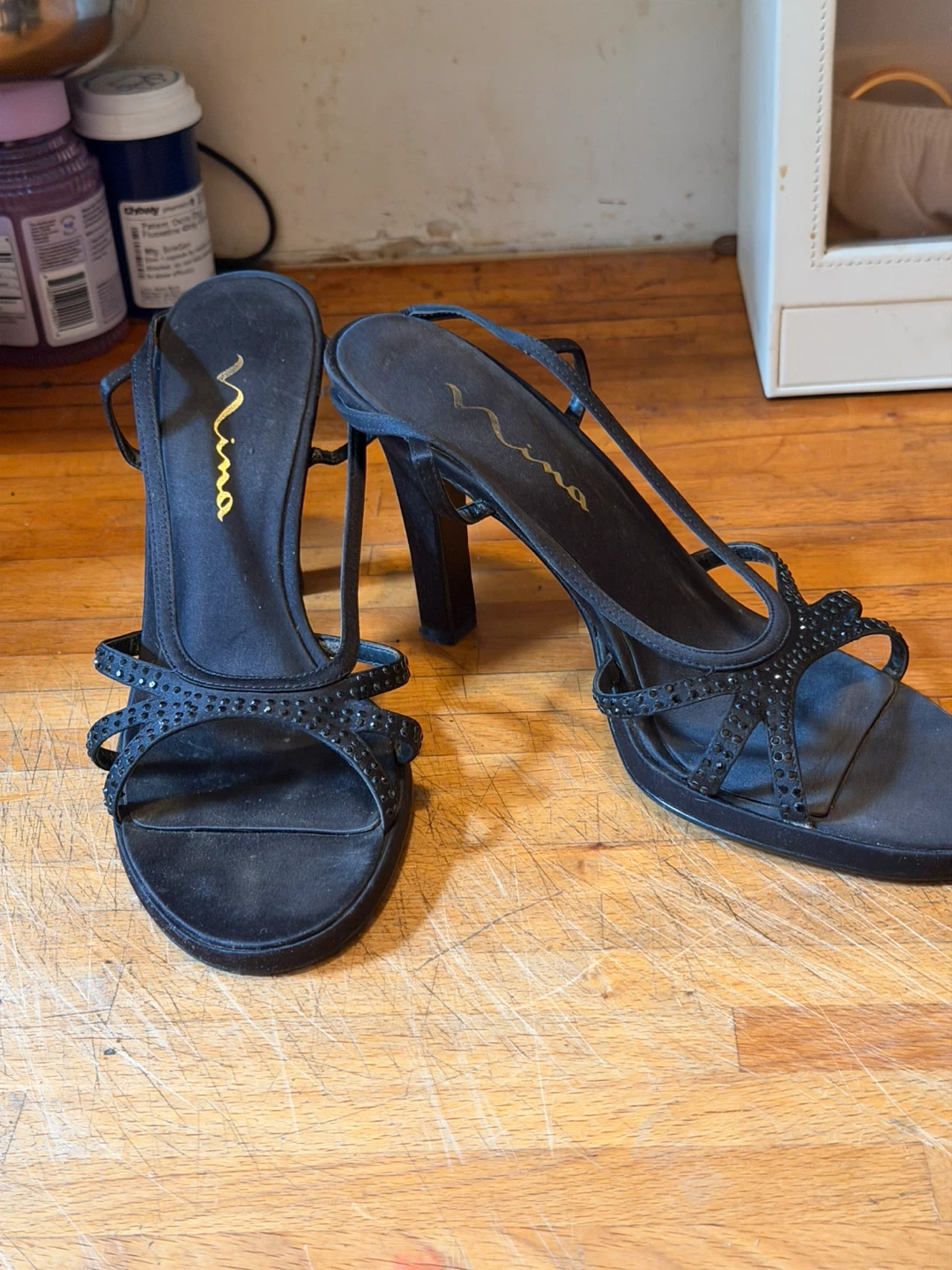 Nina Black Heeled Sandals with Rhinestones - photo 2