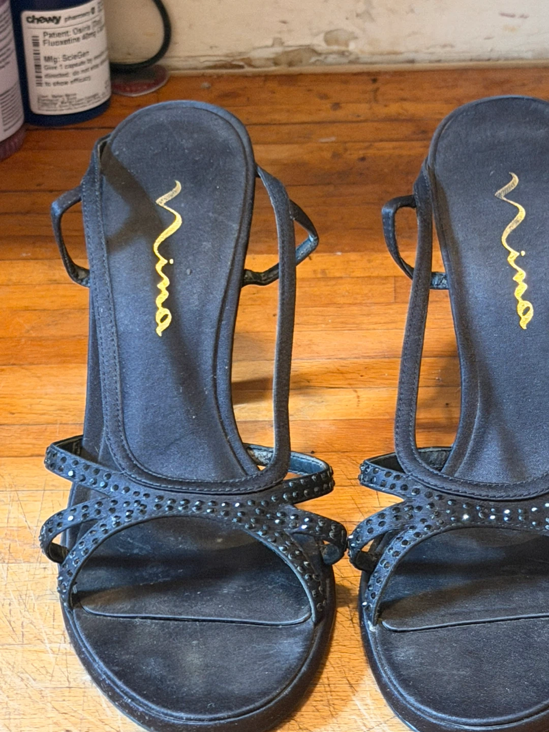 Nina Black Heeled Sandals with Rhinestones - photo 4