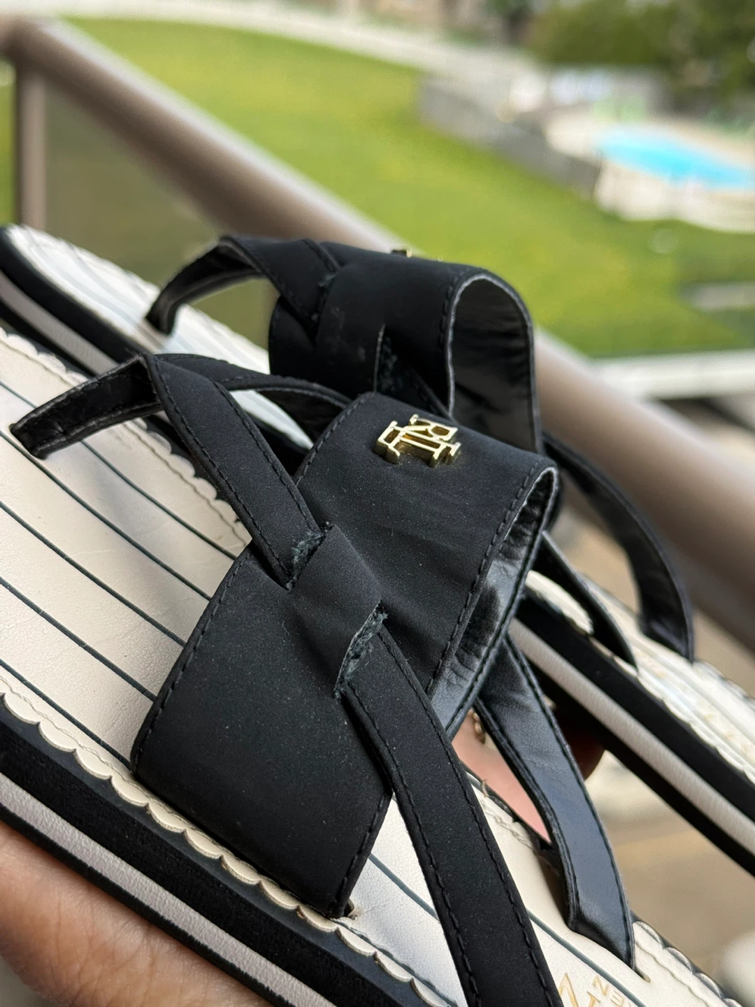 Lauren Ralph Lauren Flip Flops - Black and White Stripes - photo 3