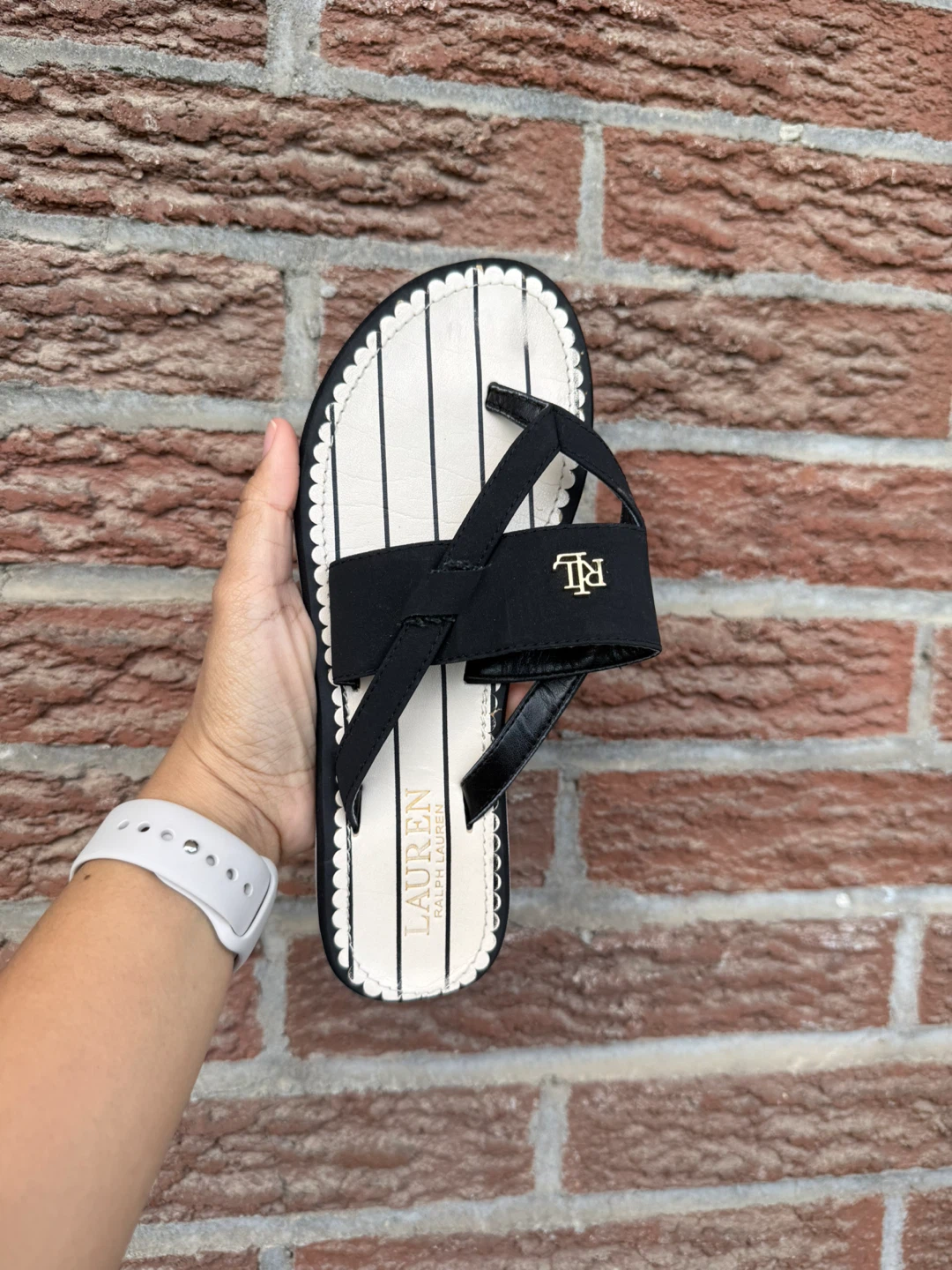 Lauren Ralph Lauren Flip Flops - Black and White Stripes