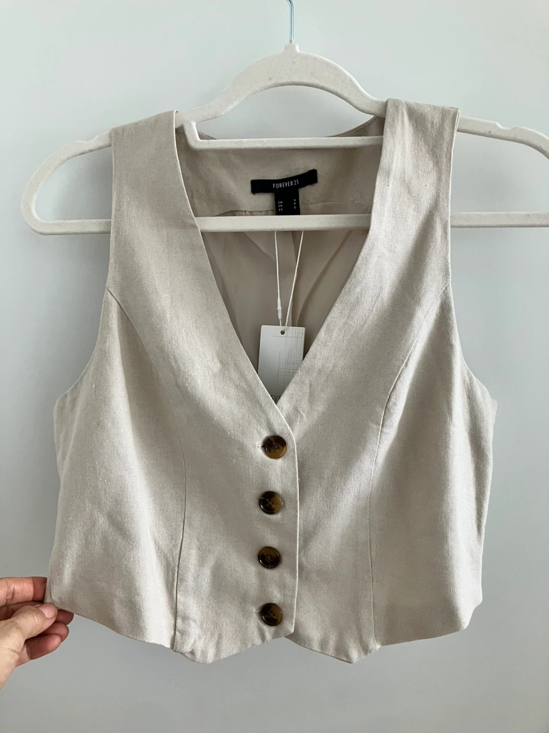 Forever 21 Beige/Wheat Linen Blend Vest
