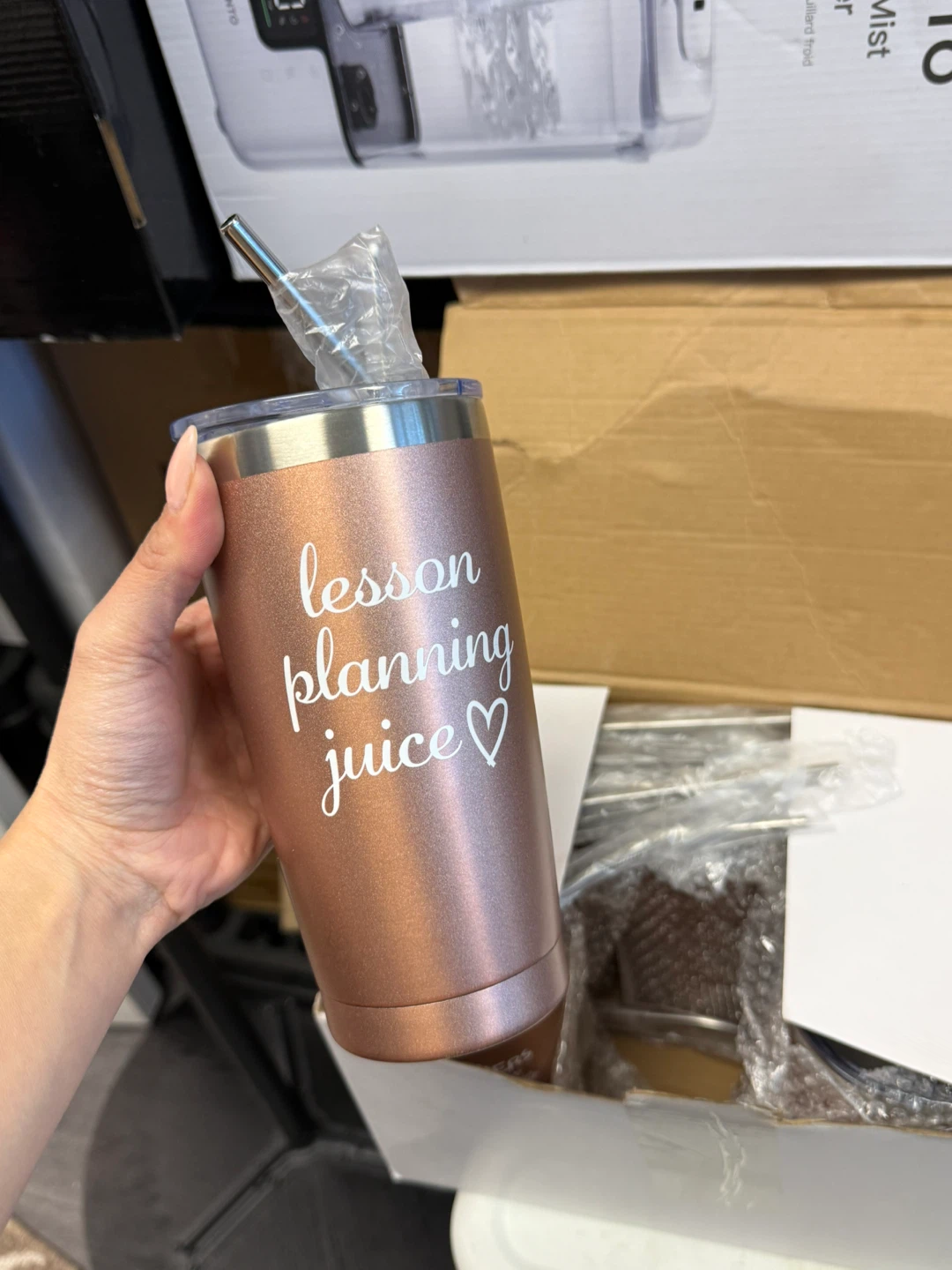Rose Gold "Lesson Planning Juice" Tumbler with Straws