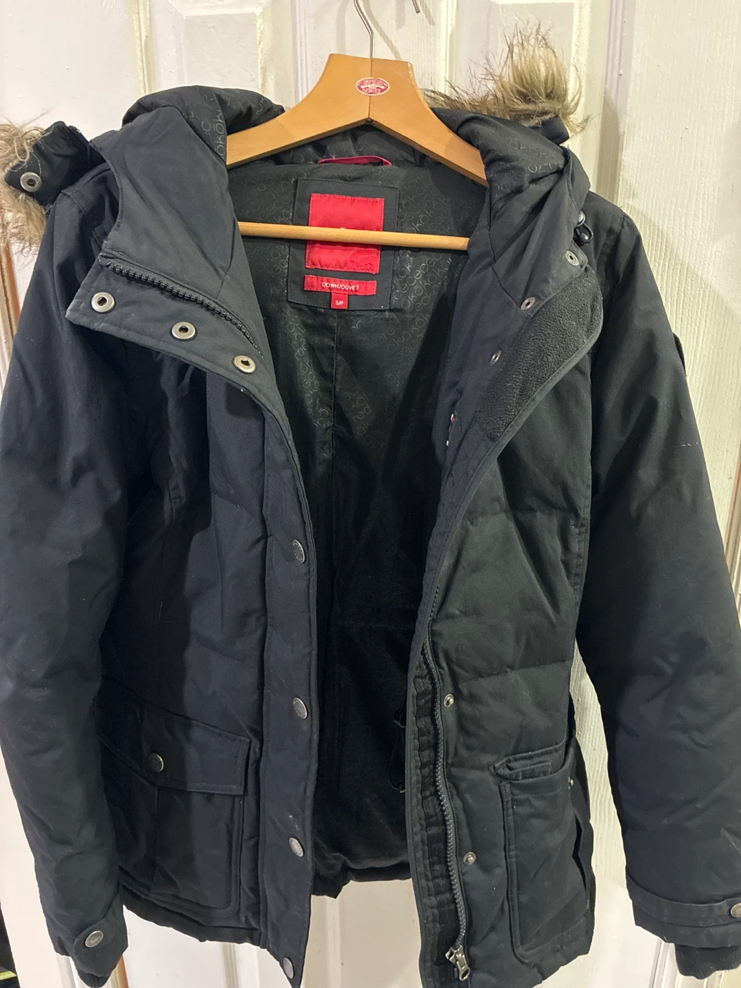 Black Down Puffer Parka Jacket with Fur Hood