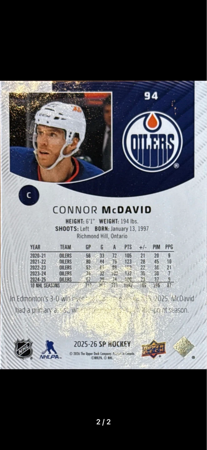 Connor McDavid 2025-26 SP Hockey Card - photo 2
