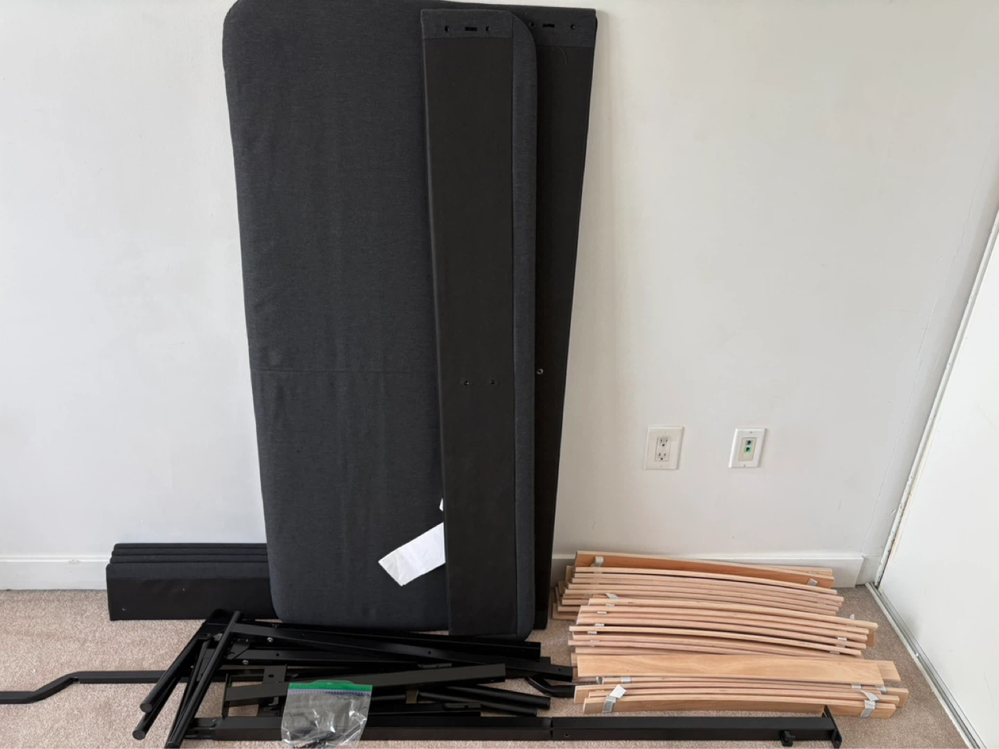 Grey Fabric Headboard and Bed Frame Components