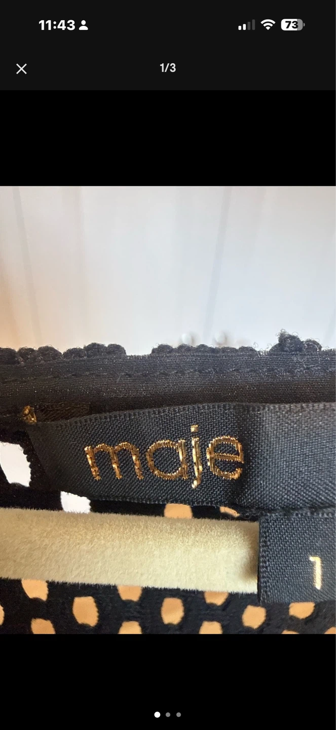 Maje Black Mesh Top with Velvet Bow