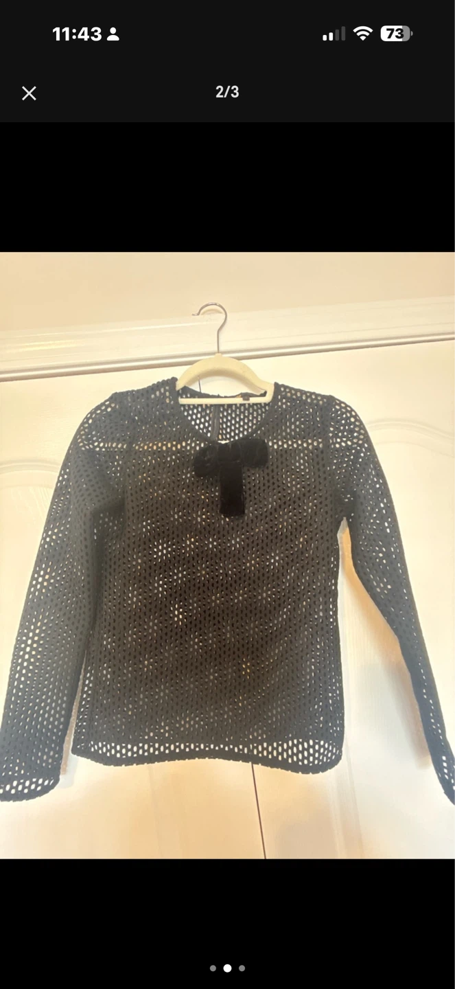 Maje Black Mesh Top with Velvet Bow - photo 3