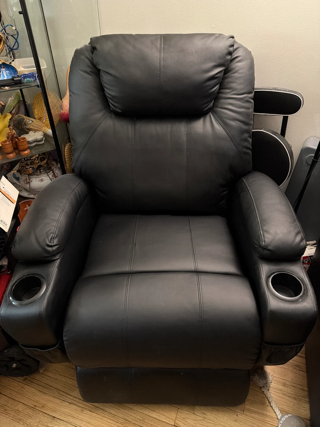 Black Faux Leather Recliner with Cup Holders