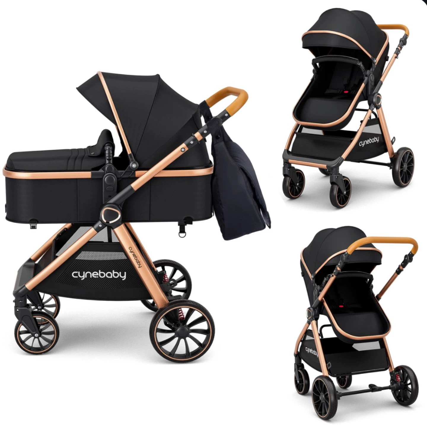 Cynebaby Black Stroller with Bassinet