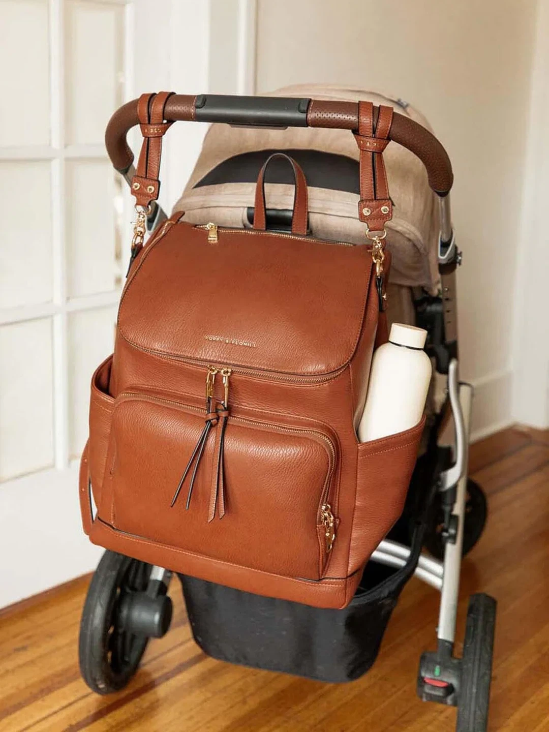 Poppy & Peonies Leather Diaper Backpack