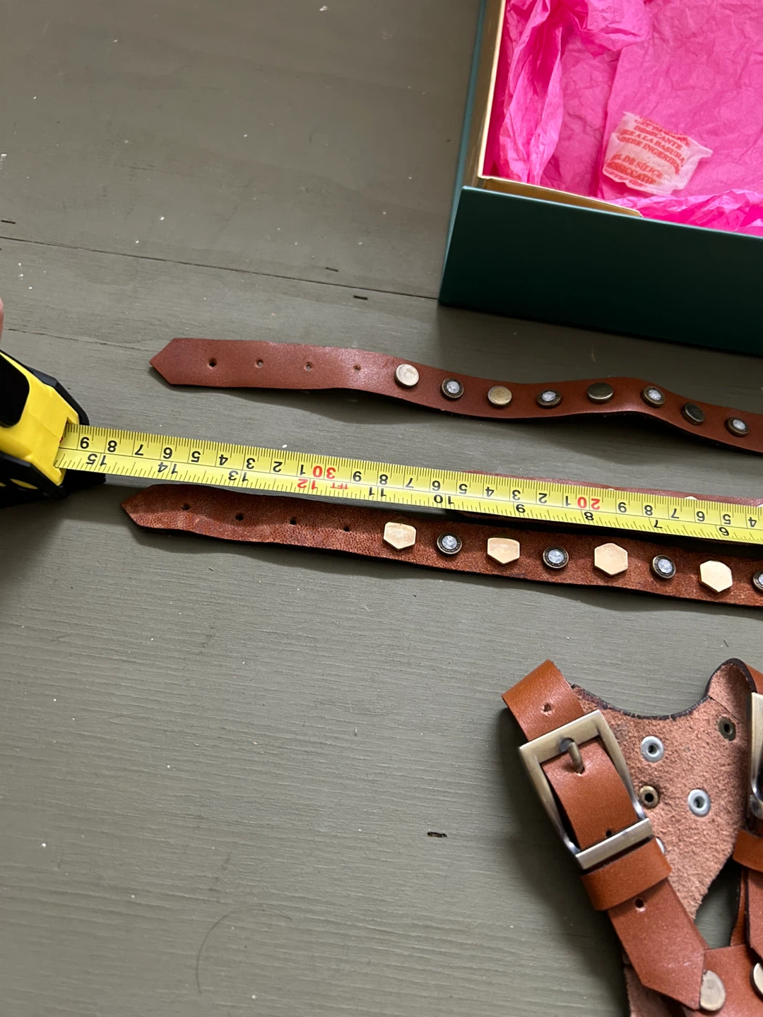 Brown Leather Dog Collars with Studs (Set of 2) - photo 2
