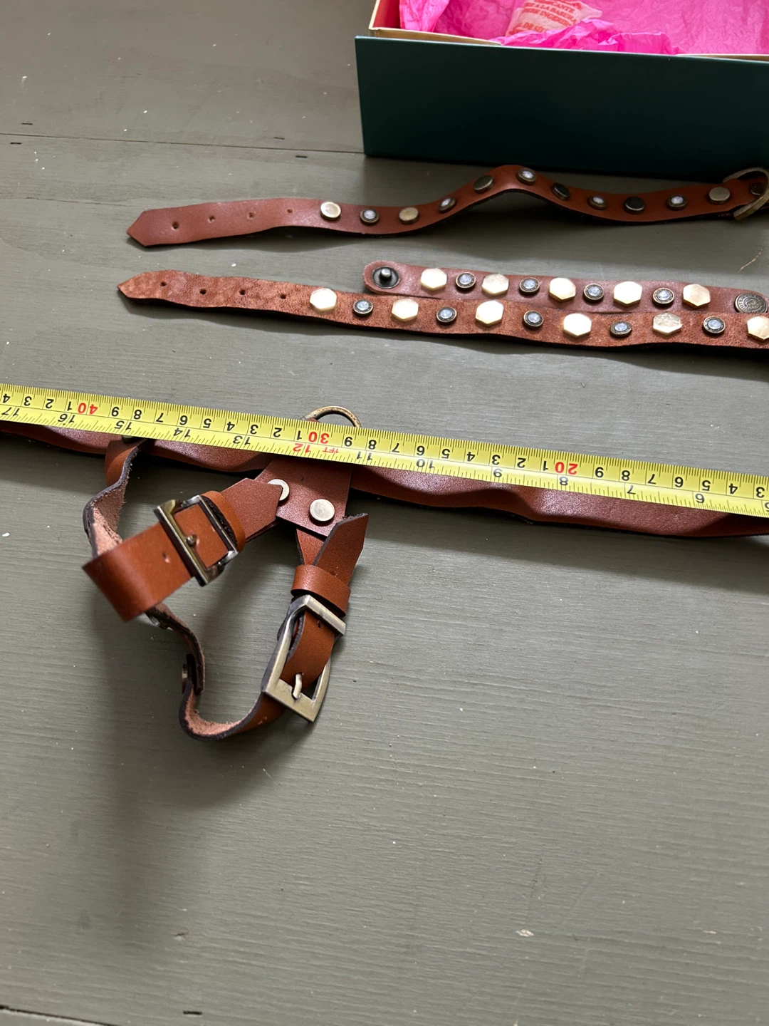 Brown Leather Dog Collars with Studs (Set of 2)