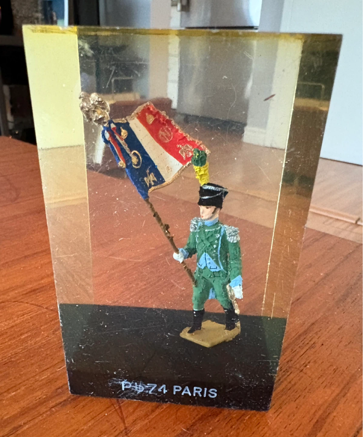 60’s PU 74 Paris Napoleonic Soldier Lucite Paperweight