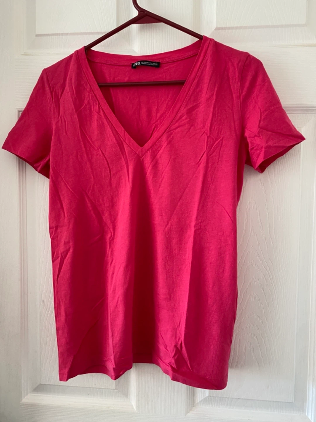 ZARA V-Neck T-Shirt - Hot Pink - Size S