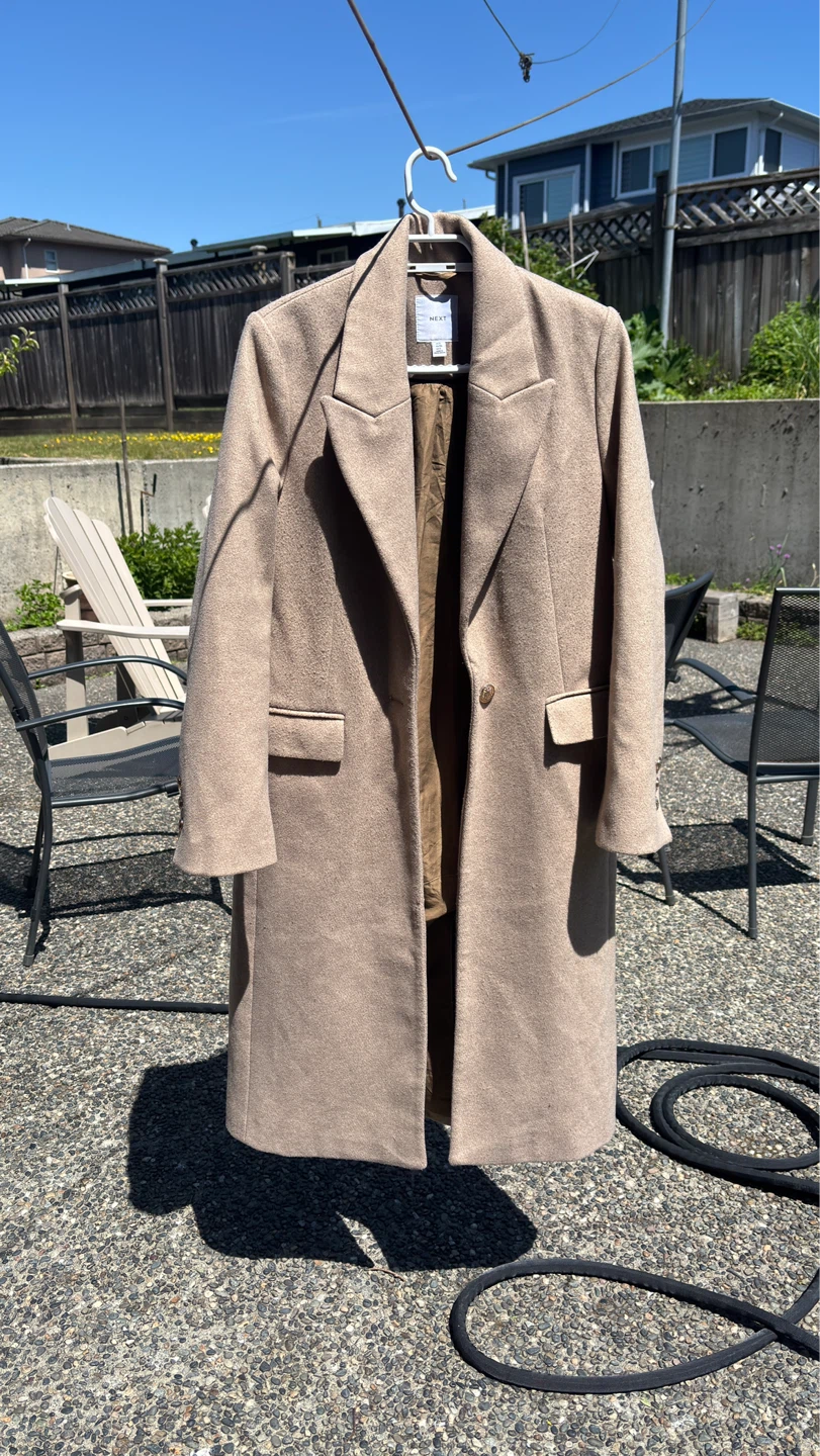 Next Women's Camel Wool Blend Overcoat - Size 10