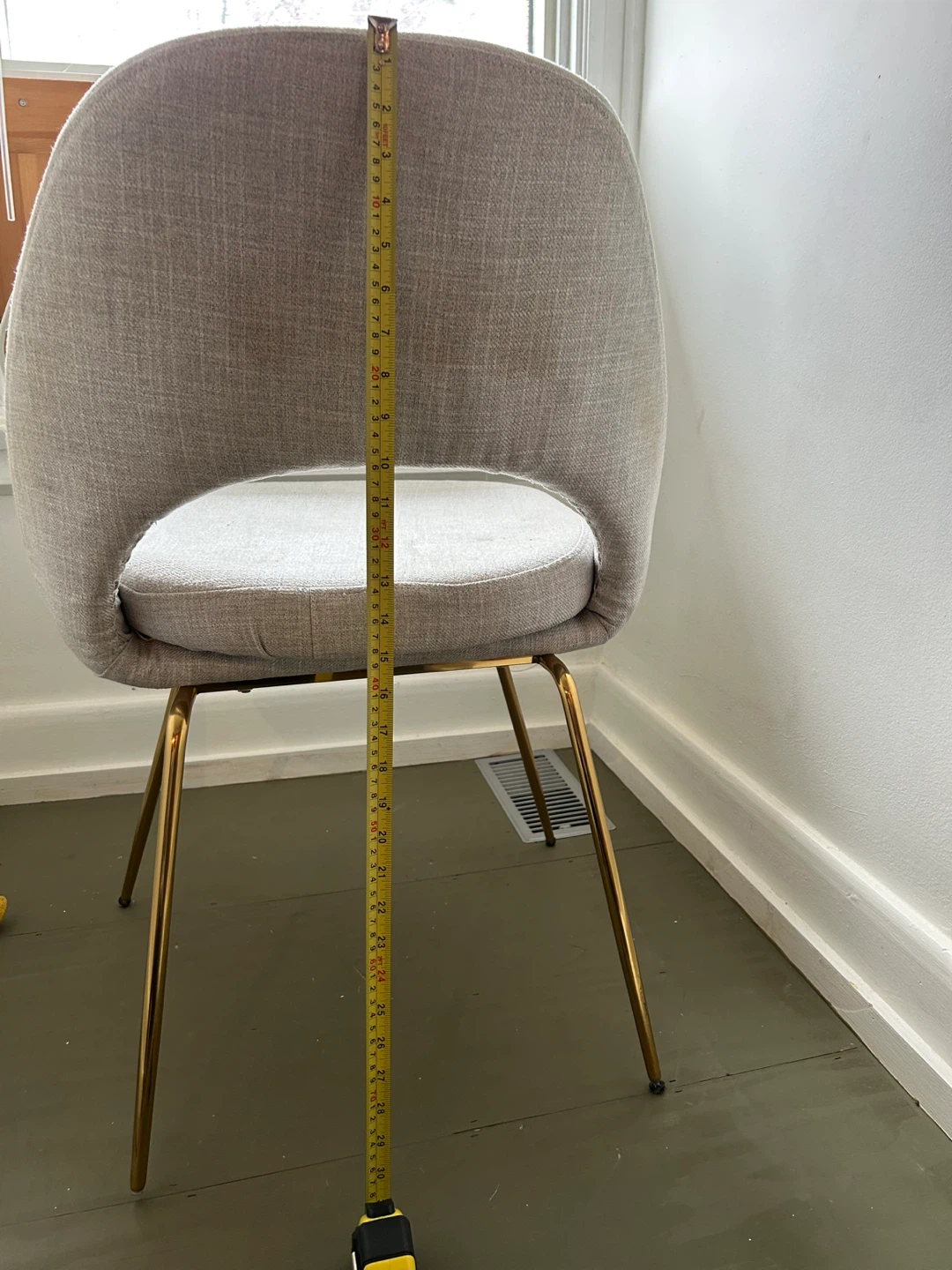 Grey Upholstered Accent Chair with Gold Legs