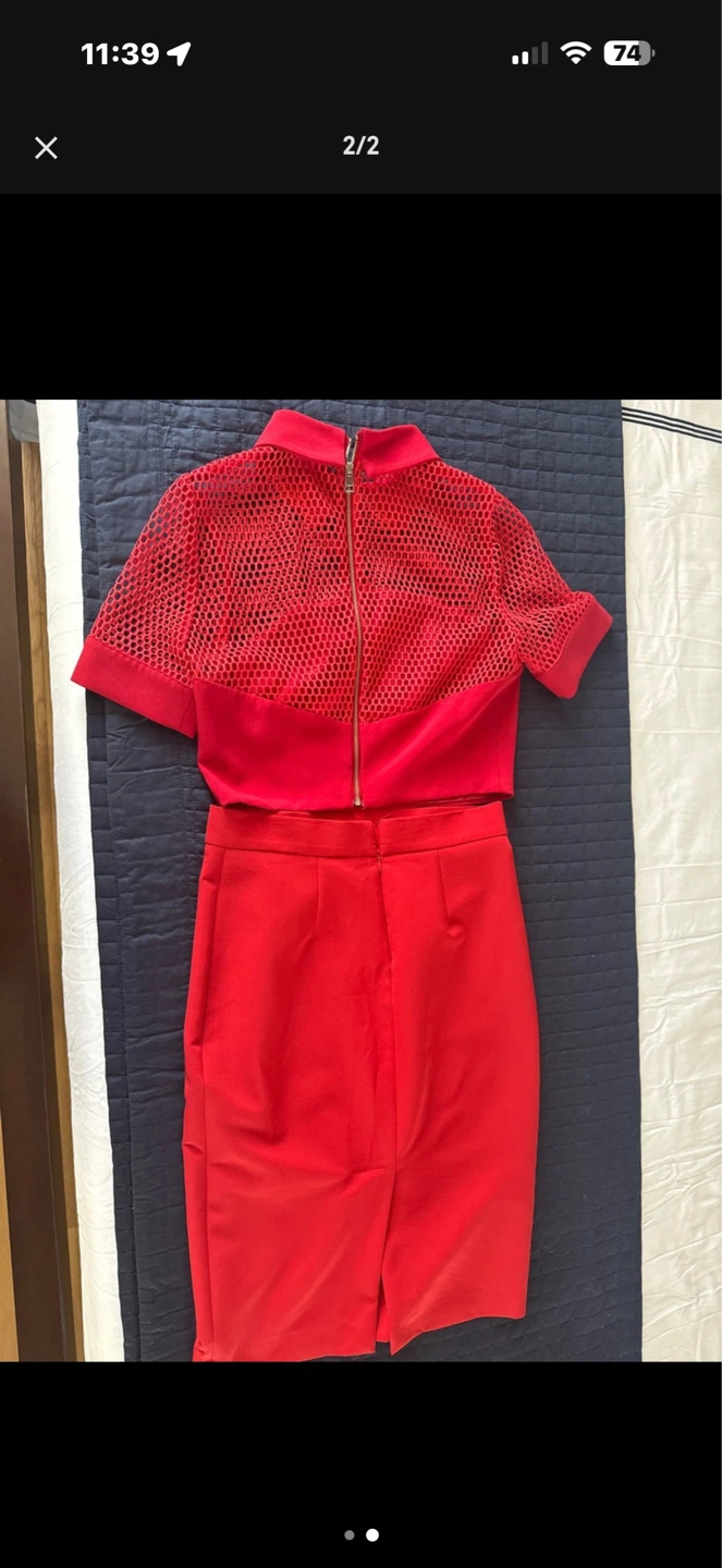 Red Two-Piece Set - Cropped Top & Skirt