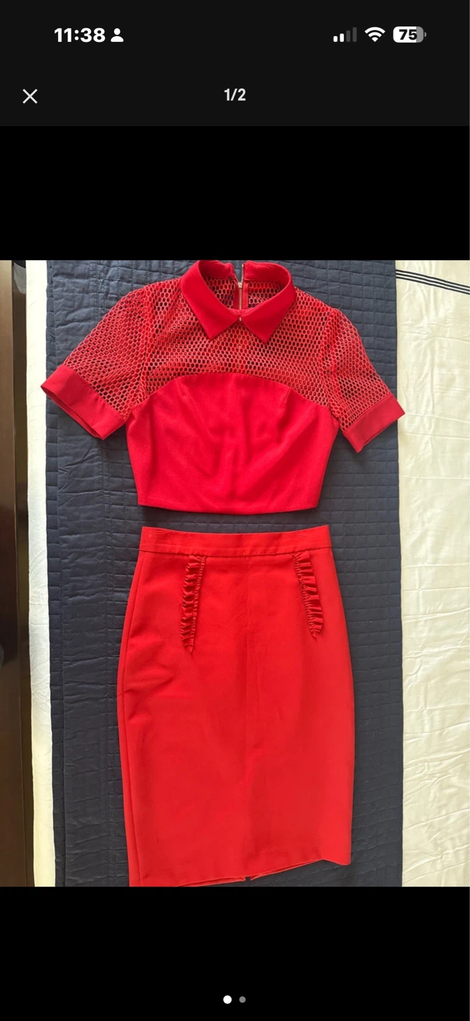 Red Two-Piece Set - Cropped Top & Skirt - photo 2