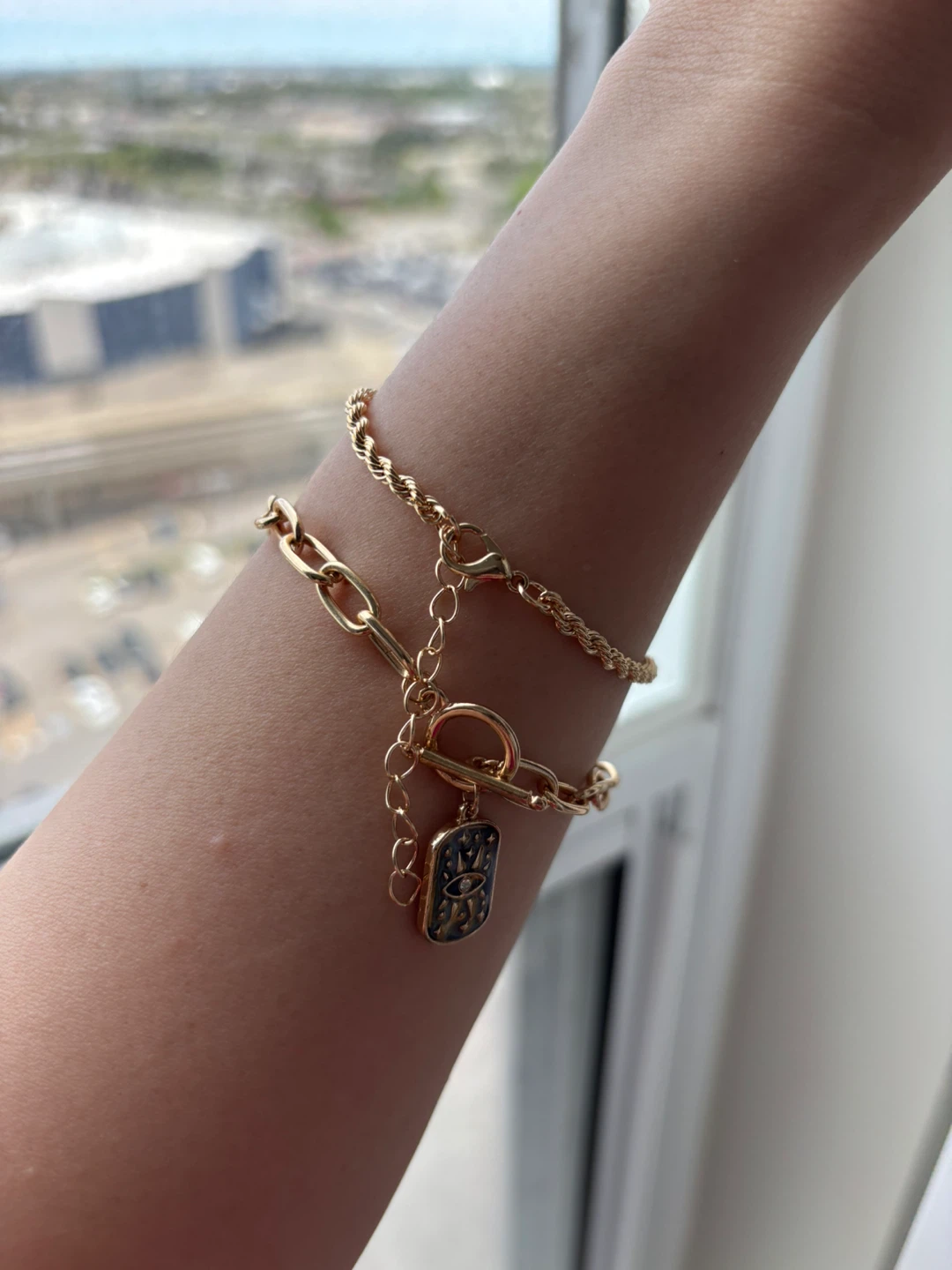 Gold Plated Rope Chain and Evil Eye Charm Bracelets