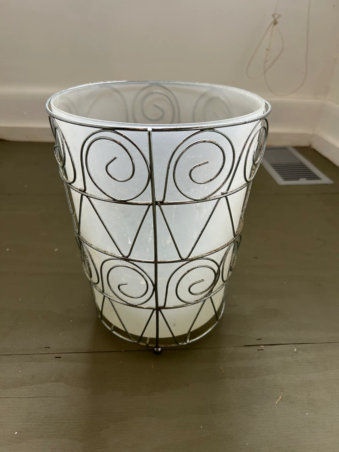 Wire Wrapped White Frosted Glass Trash Can/Bin - photo 2